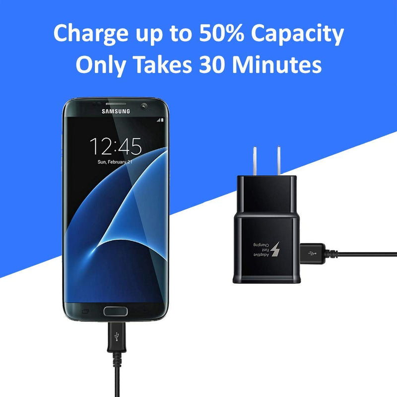 Adaptive Fast Charging Wall Charger with 5-Feet/1.5 Meter Micro USB Cable Kit Set Compatible with Samsung Galaxy S7 / S7 Edge / S6 / S6 Edge / A6 / J7 / J3 / Note 5 [Black] - LeoForward Australia