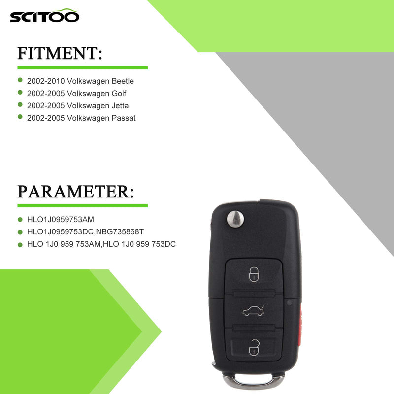  [AUSTRALIA] - SCITOO Keyless Entry, Compatible with 2 Replacement NBG735868T fit 2002 2003 2004 2005 Volkswagen Golf Jetta Passat Key Fob Remote * 2 pcs