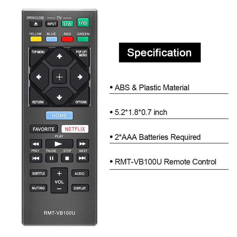 Gvirtue Blu Ray Remote Control Compatible Replacement for Sony RMT-VB100U Remote (DVD Player), Fit for BDP-S3500 BDP-S6500 BDP-S5500 BDP-S1500 BDP-BX650 BDP-BX350 - LeoForward Australia