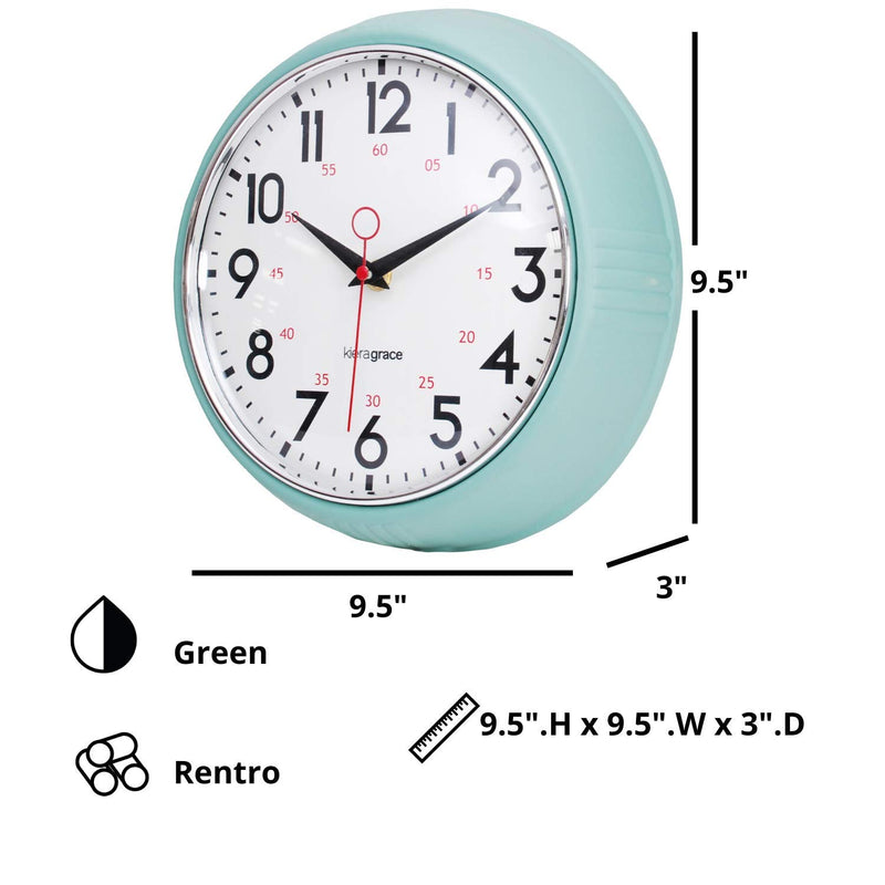 Kiera Grace Retro Wall-Clocks, 9.5", Green - LeoForward Australia