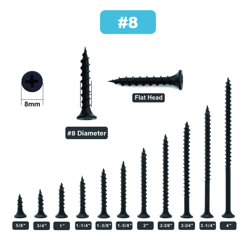  [AUSTRALIA] - #8 x 3/4" Wood Screw 100PCS Black Phosphate Coated Stainless Flat Truss Head Fast Self Tapping Drywall Screws by SG TZH 100 #8 x 3/4"