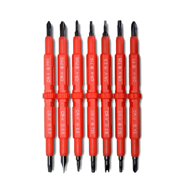  [AUSTRALIA] - AGPtEK Insulated Electrical Screwdriver Phillips and Flat Double Head Precision 7pcs Set Black Finish Blades With Magnetic Tips Home Outdoor Repair Tool Kit