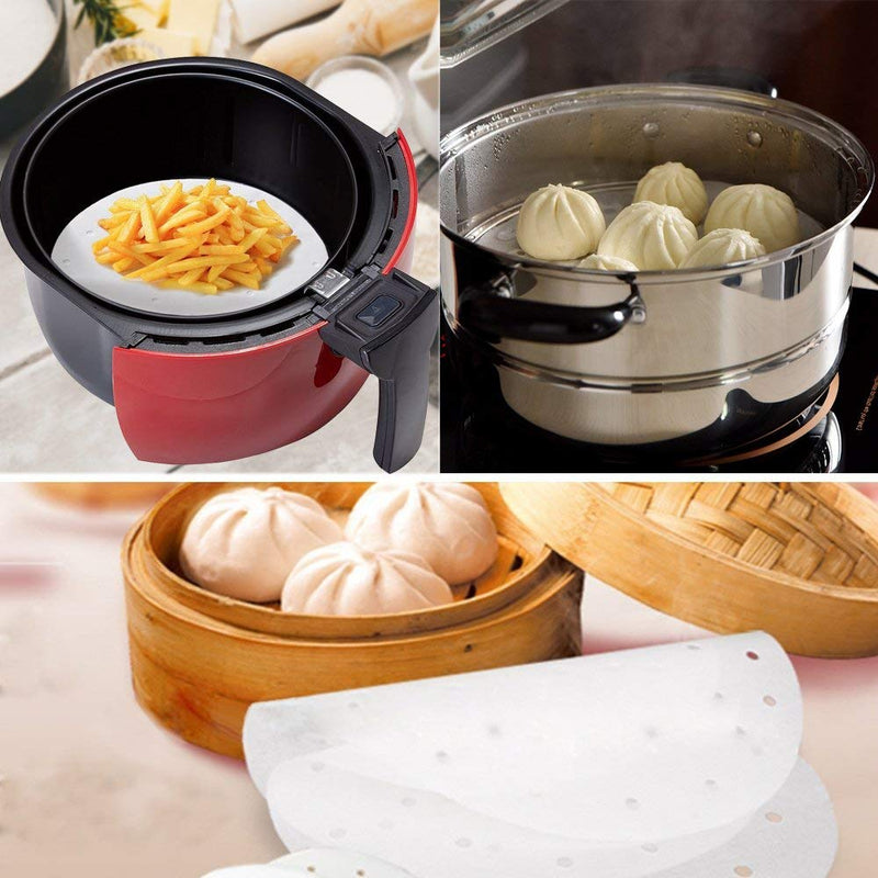  [AUSTRALIA] - 100pcs Air Fryer Liners, Vancens 7.5 inches Bamboo Steamer Liners, Premium Perforated Parchment Steaming Papers, Non-Stick Steamer Mat, Perfect for 3.5 & 3.7QT Air Fryers/Baking/Cooking Air Fryer Liners - 7.5 inches