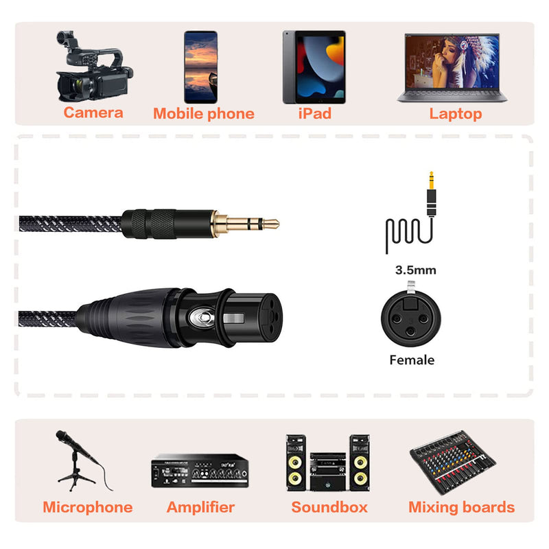  [AUSTRALIA] - XLR to 3.5 mm 6N OFC 3.5 to XLR 3.5 mm to XLR Microphone Cable Nylon Braid Gold Plated XLR Female to 3.5 mm 3.5 mm to XLR Female for Speaker, Amplifier, Camera, Smartphone, DJ by gotor 1M