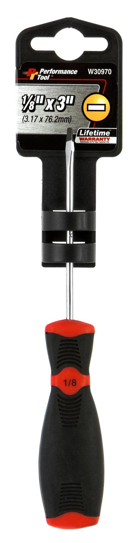  [AUSTRALIA] - Performance Tool W30970 Black & Red Slotted Screwdriver, 1/8" x 3 Slotted Screwdriver, 1/8" x 3"