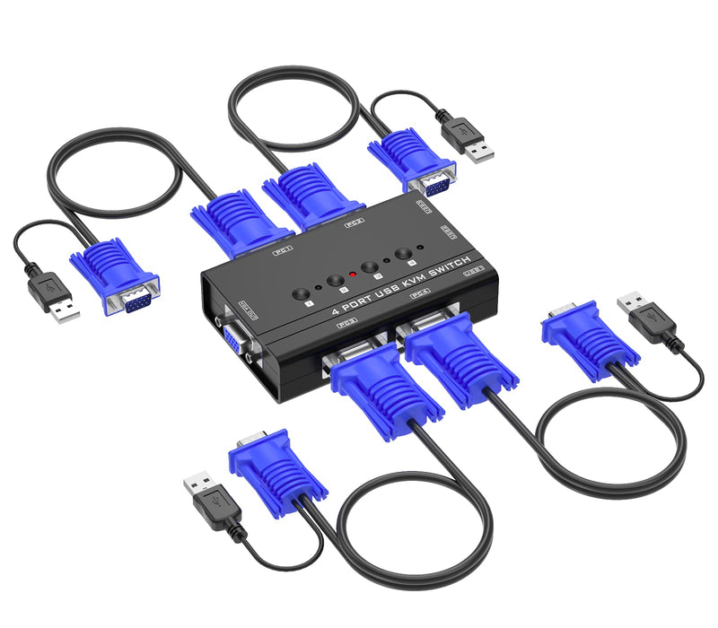  [AUSTRALIA] - Yinker VGA KVM 4 Port, USB VGA KVM Switch + 4 KVM Cables + 3 USB Hubs, 4 Computers Share One Monitor Keyboard Mouse 4 port in