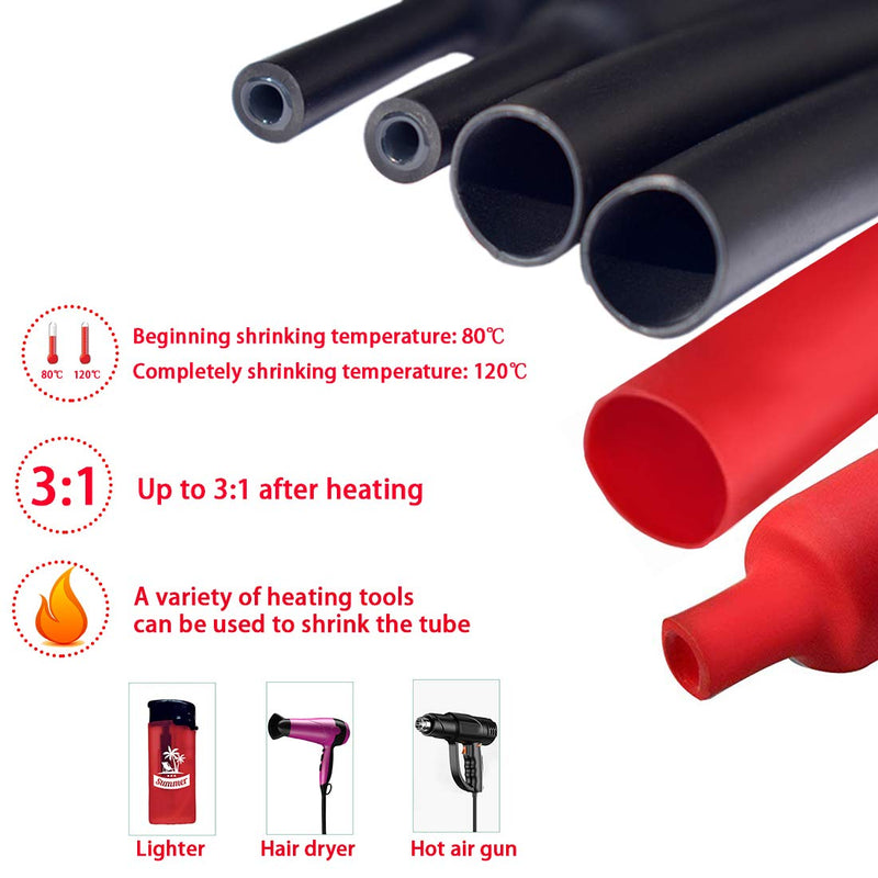 Dual Wall Heat Shrink Tubing 3:1 Ratio Heat Activated Adhesive Glue Lined Marine Shrink Tube Wire Sleeving Wrap Protector Black and Red, 2 Pack, 1.2M/4FT (Dia 9.5mm(0.37”)) Dia 9.5mm(0.37”) - LeoForward Australia