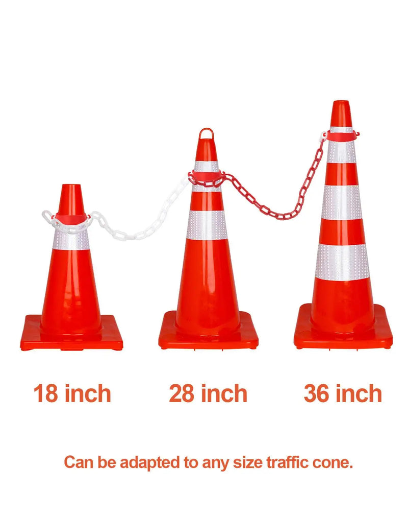  [AUSTRALIA] - 32 ft Plastic Traffic Chain Barrier Links - with 6pcs Traffic Cones Connector Kits for Traffic Cones