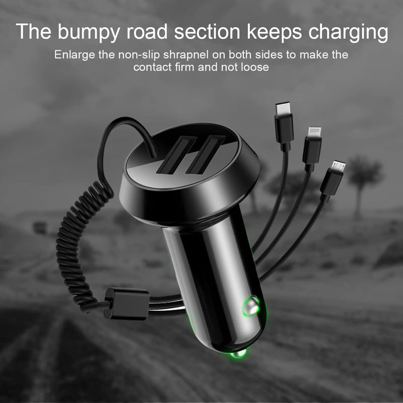  [AUSTRALIA] - Quick Charge Car Charger, Dual Ports Car Charger Adapter with Stretchable Cable and 3 in 1 Fast Charging Cord for iPhone 13/Pro Max/Pro, 12/11, Samsung Galaxy, iPad, Camera for Most Cars (Black) Black