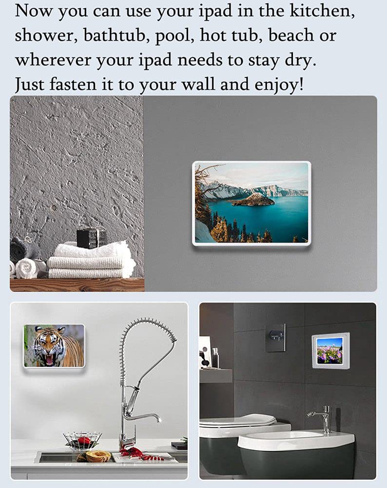  [AUSTRALIA] - ABHILWY Shower Ipad Holder Waterproof Wall Mounted 2021 Upgrade, Bathroom Tablet Case Mount Shelf, Adhesive Touchable Cradle with Glass Mirror Anti-Fog Screen for Bathtub Kitchen 13.7 inches White non rotatable_13.7 inches