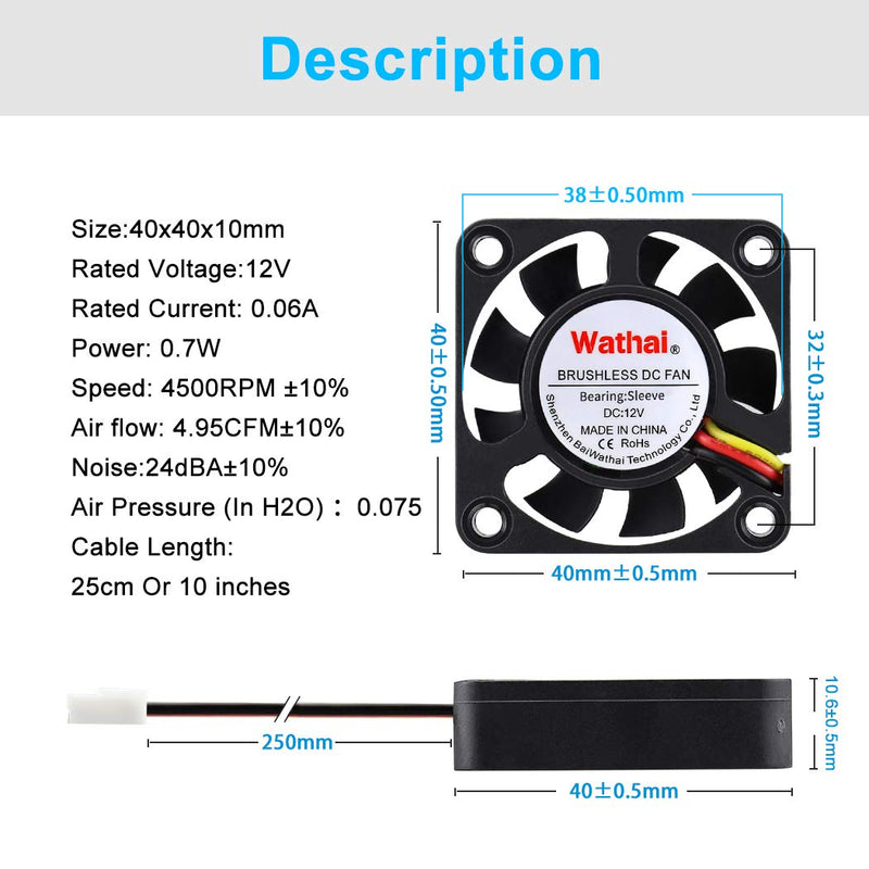  [AUSTRALIA] - Wathai DC Brushless Cooling Fan 40mm x 10mm 12V 3Pin Mini Heatsink Cooler Fans