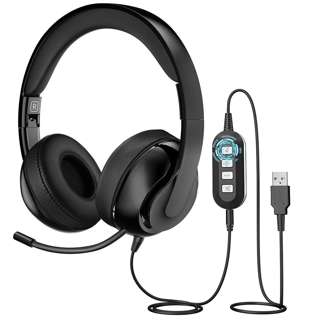  [AUSTRALIA] - 3.5MM/USB Headset with Microphone, Foldable Computer Headset with Microphone, Audio Controls, Mute Function&Retractable Mic, Ultimate Comfort USB Headset with Microphone for PC, Perfect for Skype
