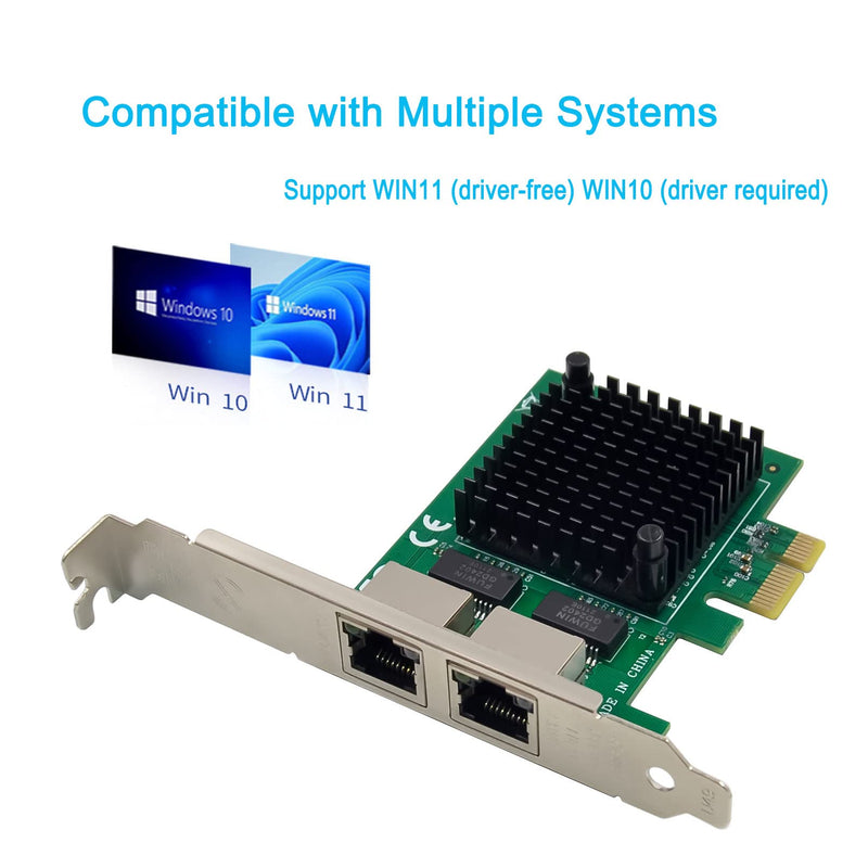  [AUSTRALIA] - Dual PCIe 3.1 2.5GBase-T Network Adapter with Intel I225-V 2500/1000/100Mbps PCI Express Gigabit Ethernet NIC Card RJ45 LAN Controller for Windows 10/11 with Low Profile Bracket