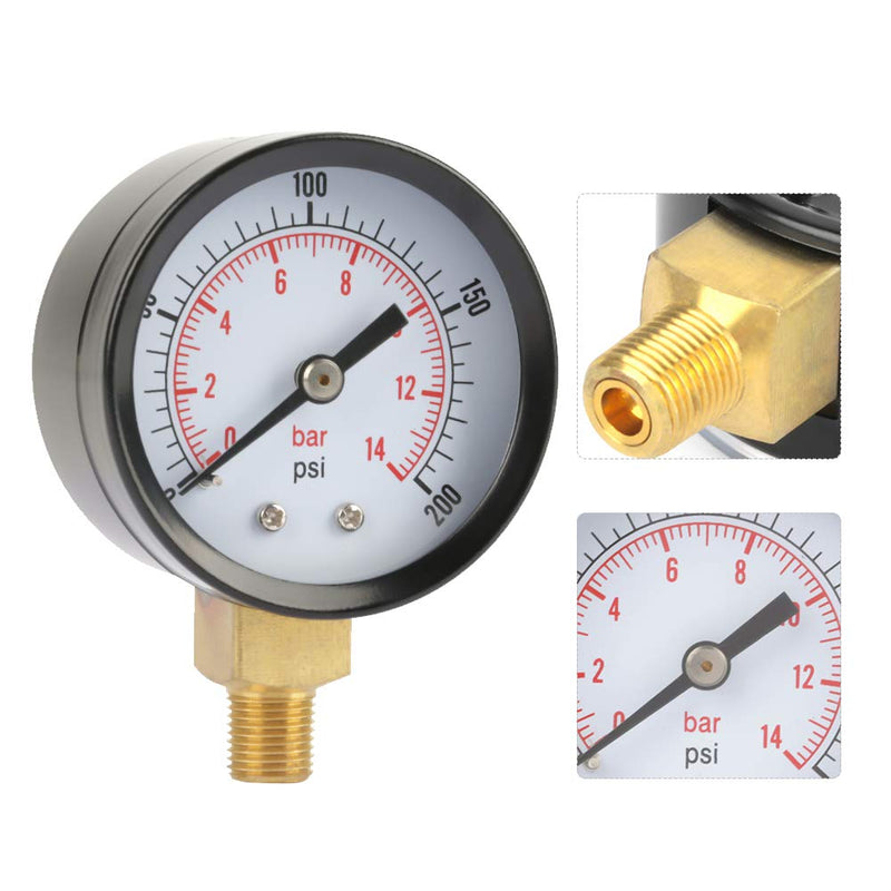  [AUSTRALIA] - LiebeWH Pressure Gauge Pressure Gauge, 0-200psi/0-14bar Base Entry Pressure Gauge NPT 1/8" for Water Air Oil