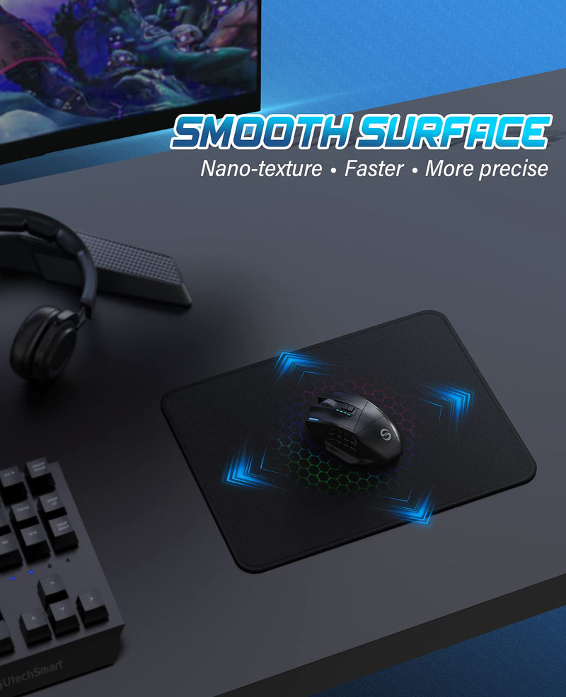  [AUSTRALIA] - Mouse Pad, UtechSmart Computer Mouse Pad with Stitched Edges, Washable Mouse Mat with Superior Micro-Weave Cloth, Gaming Mouse Pad for Office & Home, Non-Slip Rubber Base, Black Medium(11" x 8.2") Stitched Edge