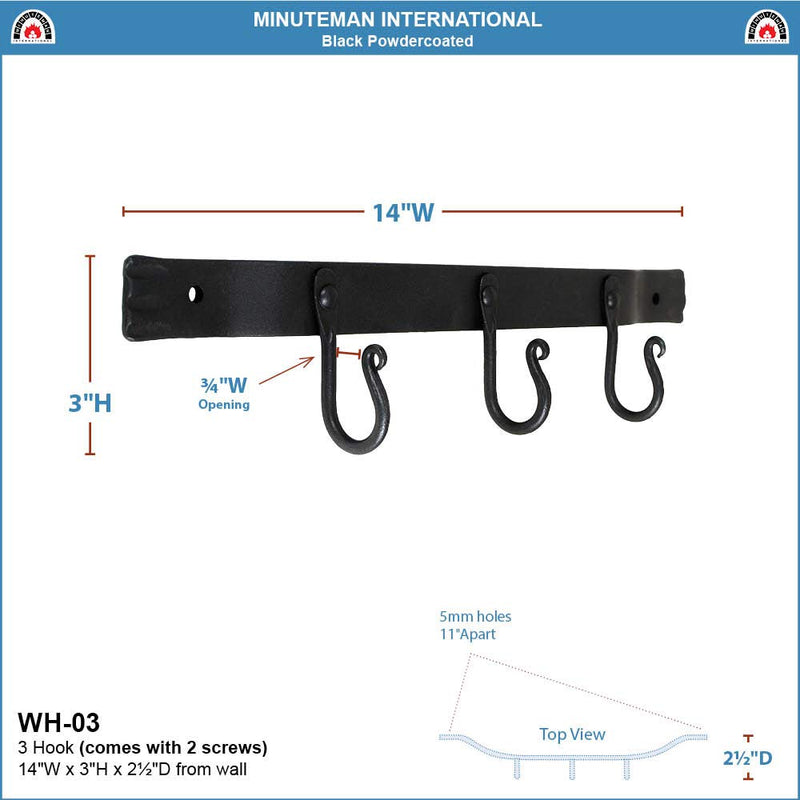 Minuteman International, 3-Hook Wall Bracket, Black 3 Hook - LeoForward Australia