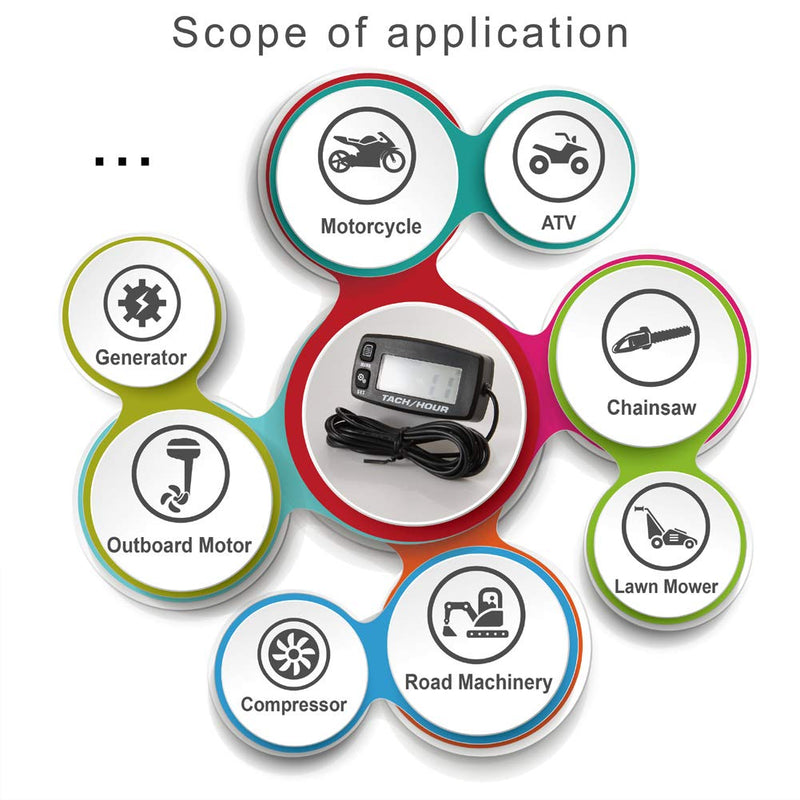  [AUSTRALIA] - Foundown Small Engine Tachometer Track Oil Change Inductive Hour Meter Can be Turned Off Backlit Digital  Tach Hour Meter Single Resettable Hour Meters