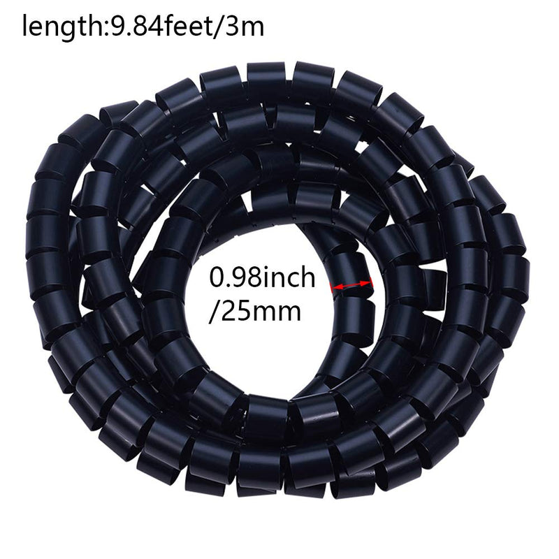  [AUSTRALIA] - Aicosineg PE Spiral Cable Wrap Cord 25mm (Wrapping Range:8mm-42mm) for Computer Mechanical Equipments Electrical Wire Organizer Sleeve Hose 3m Black 1Pcs