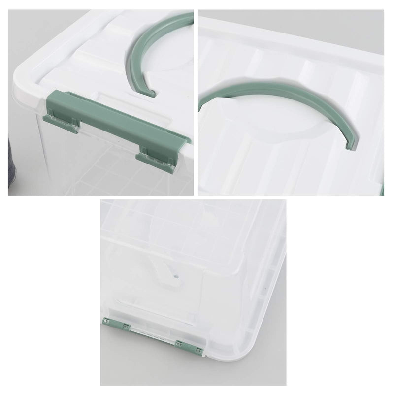  [AUSTRALIA] - Readsky 5 Litre Plastic Clear Storage Bins with White Lids and Greyish Green Handles, 2 Packs