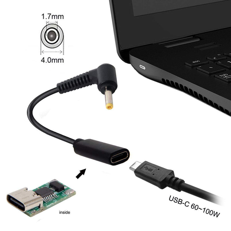  [AUSTRALIA] - Xiwai Type C USB-C Female Input to DC/Rectangle Power PD Charge Cable fit for Laptop 18-20V (4.0x1.7mm for HP) Black 4.0x1.7mm