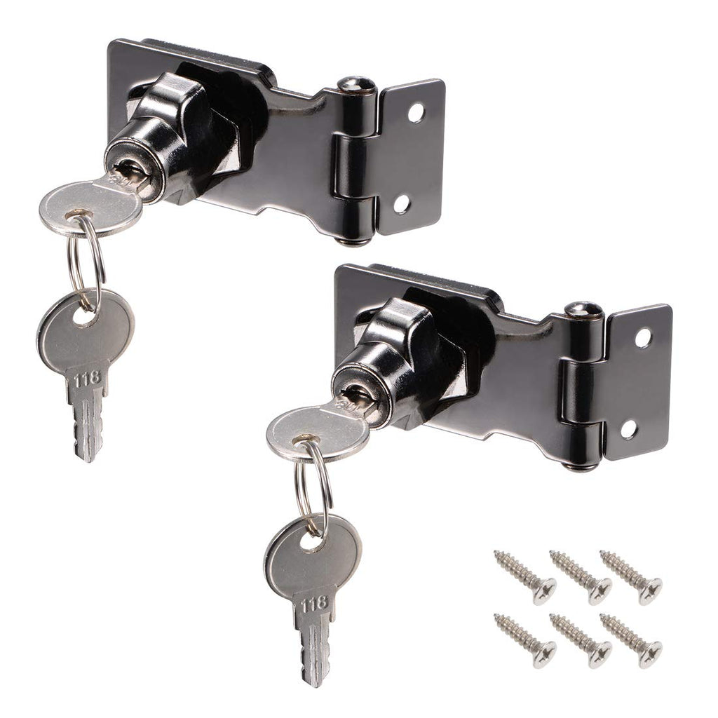  [AUSTRALIA] - uxcell 2.5 Inch Keyed Hasp Locks Zinc Alloy Twist Knob Keyed Locking Hasp with Screws for Door Cabinet Keyed Alike, Black 2Pcs