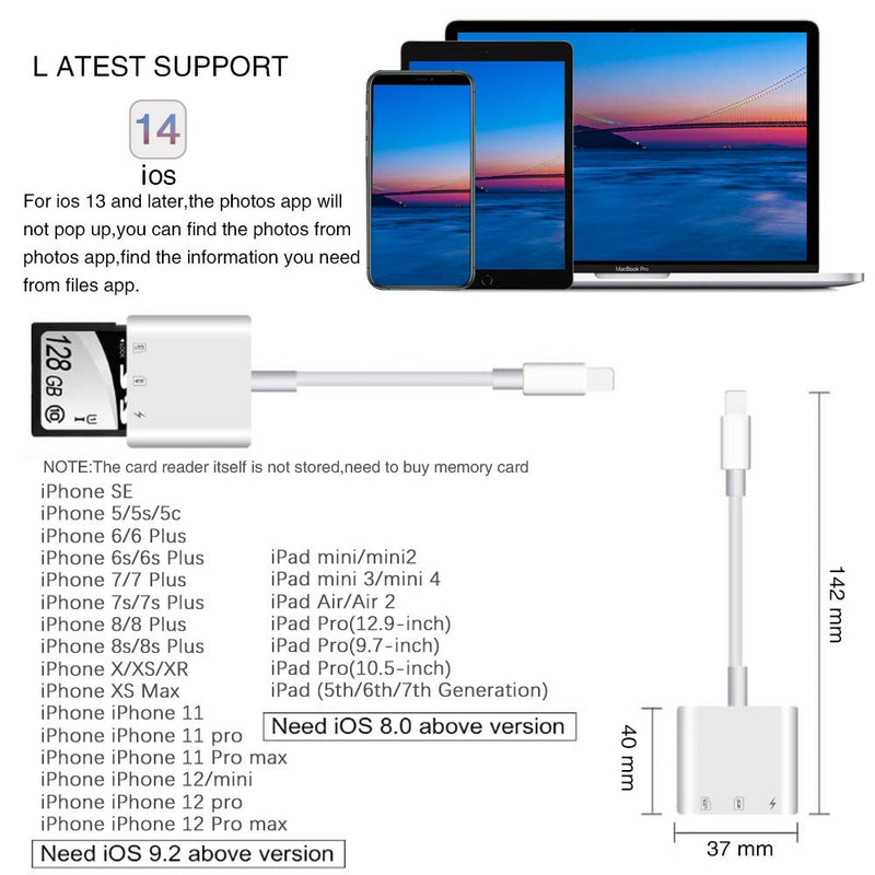 SD Card Reader for iPhone iPad,Micro SD Card Reader Memory Card Reader Plug and Play Trail Camera Viewer SD Card Adapter,Simultaneous Charging and Card Reading Micro SD Card Adapter white - LeoForward Australia