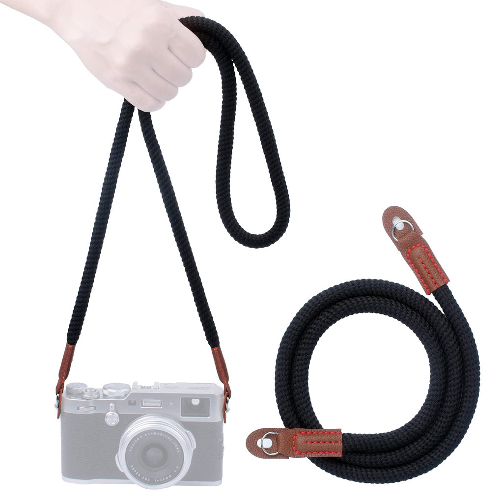  [AUSTRALIA] - VKO 120cm Camera Strap, Soft Camera Rope Strap Neck Shoulder Strap Compatible with Sony Canon Nikon Fuji Mirrorless DSLR SLR Camera Black