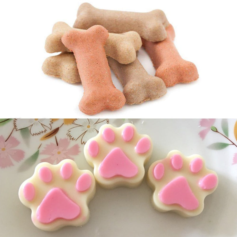  [AUSTRALIA] - 3 Pack Silicone Ice Molds Trays with Puppy Dog Paw and Bone Shape, FineGood Reusable Bakeware Maker for Baking Chocolate Candy, Oven Microwave Freezer Dishwasher Safe - Pink, Red, Purple
