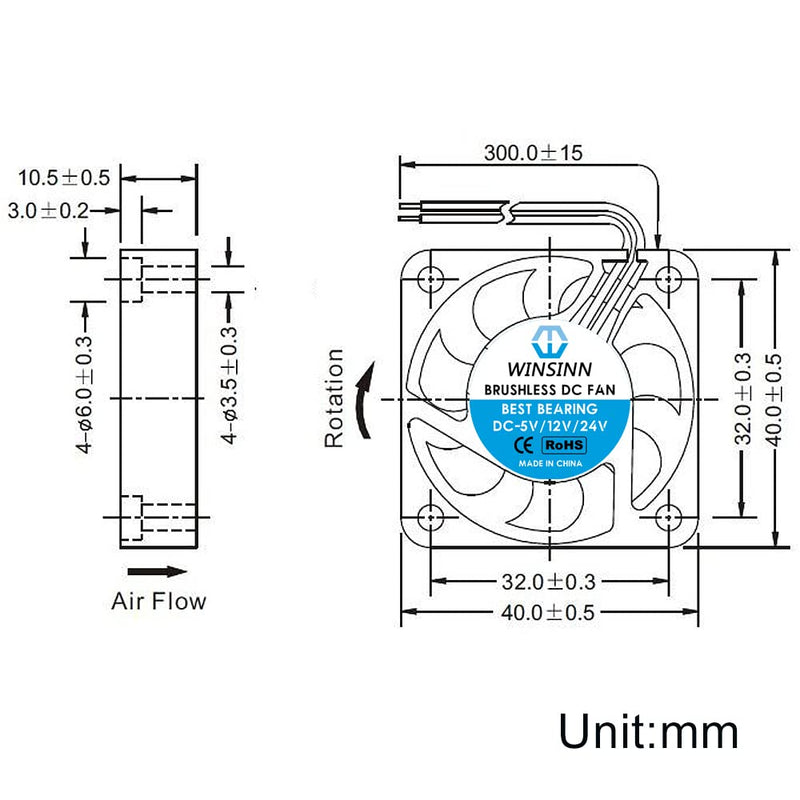  [AUSTRALIA] - WINSINN 40mm Fan 12V, 3D Printer Micro 12 Volt Fans 4010 Dual Ball Bearing, Brushless Cooling 40mmx10mm 2PIN (Pack of 5Pcs) DC 12V