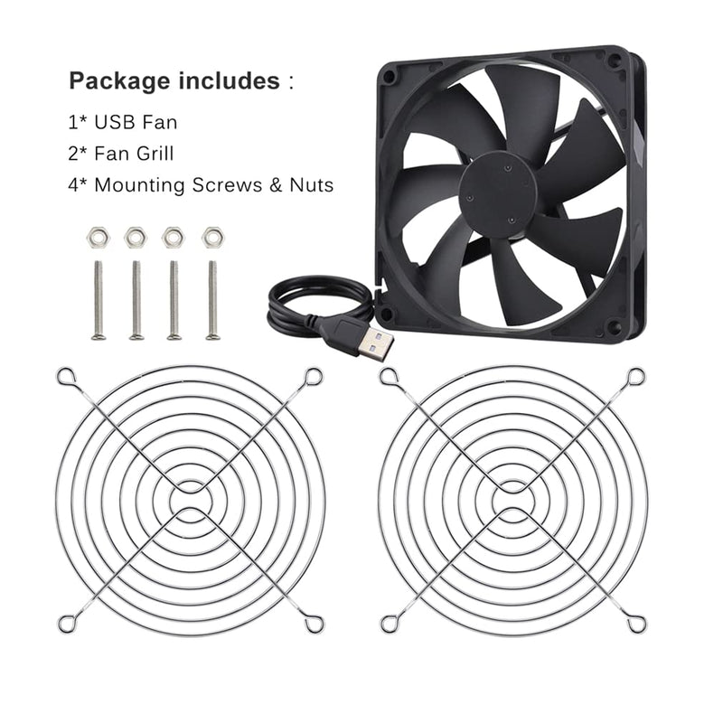  [AUSTRALIA] - Pocaton DC 5V USB Brushless Fan 120x25mm 12cm for Computer Router Cooling Fan DIY PC Cooler TV Box Cooler Fan W/Screws Protective net