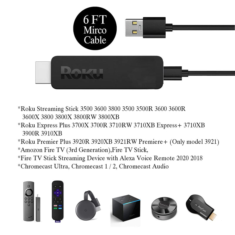  [AUSTRALIA] - 2A Charger Replacement Roku Power Adapter Roku Power Cord with 6FT Cable for Roku Streaming Stick (3500 3600 3800 3800XB), Roku Express and Roku Premiere (Not for Roku Streaming Stick+ & Ultra)