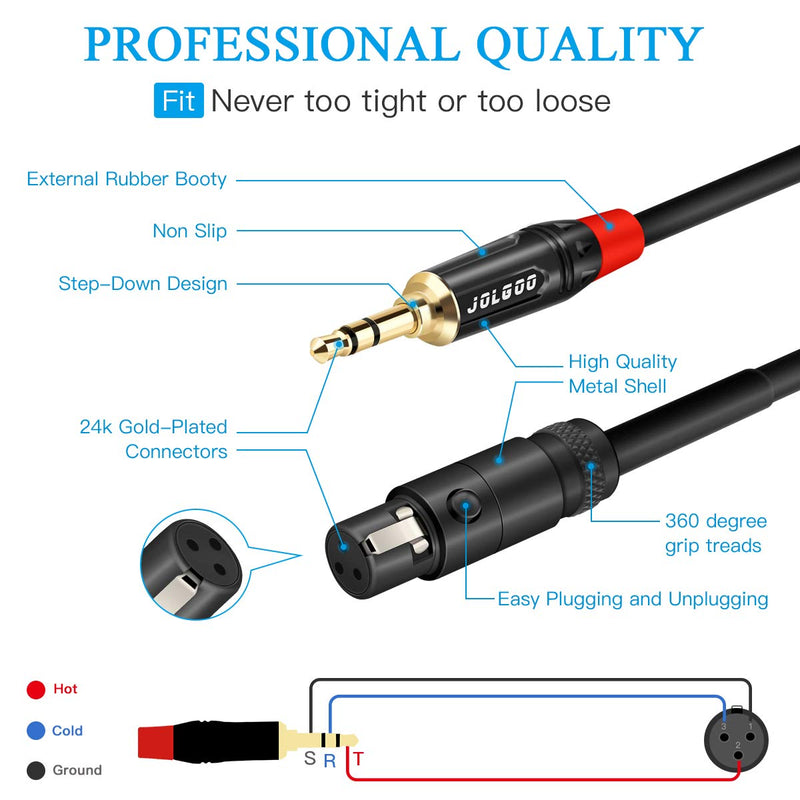  [AUSTRALIA] - 3.5mm Stereo Audio Plug to Mini XLR Female Cable, 1/8" TRS Plug to 3-pin Mini XLR Female Headphones Audio Cable, 3.3 Feet - JOLGOO