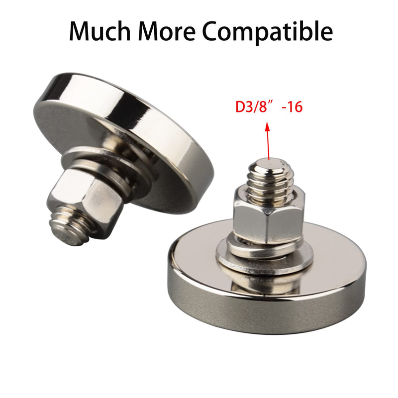  [AUSTRALIA] - MUTUACTOR 2Pack Super Powerful Neodymium Round Magnet with D3/8 ''-16 Male Threaded Stud, 150lb Vertical Magnetic Pull-Force 150lb Magnetic Mounting for Camera,Tripod, Lighting and Other Accessories D3/8''-16 Male thread Magnet Mounting 150lb