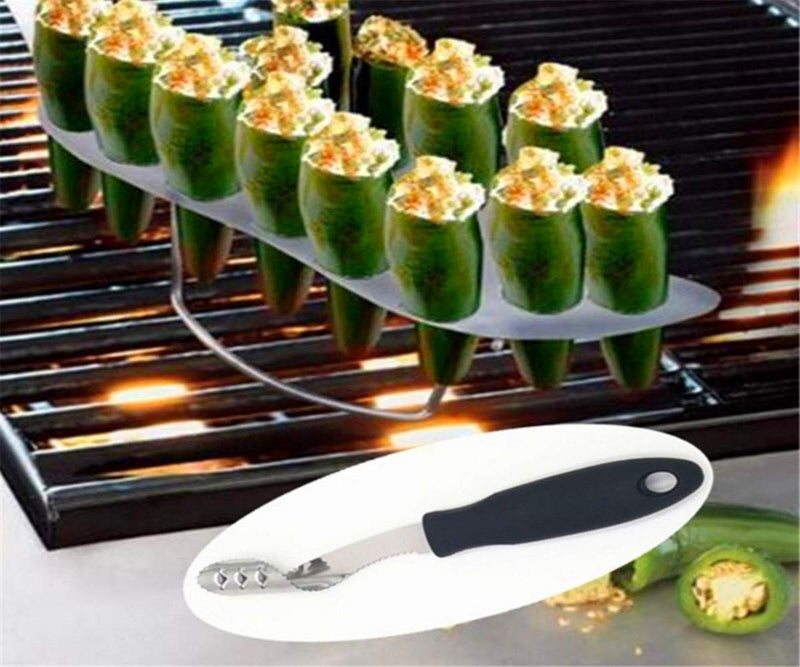  [AUSTRALIA] - Pepper Corer Chili Kitchen Tool Remover Stainless Steel Pitters Jalapeno Rubber Handle