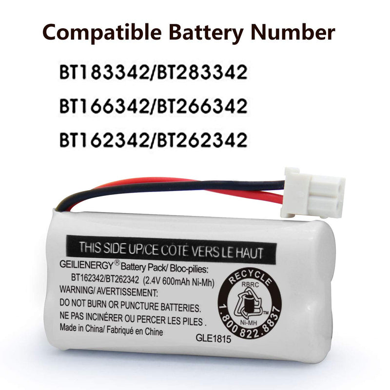  [AUSTRALIA] - GEILIENERGY Replacement Battery BT162342 / BT262342 BT166342/BT266342 BT183342/BT283342 Compatible for Cordless Telephones CS6114 CS6419 CS6719 EL52300 CL80111(Pack of 4) 4 Pack BT162342 Batteries