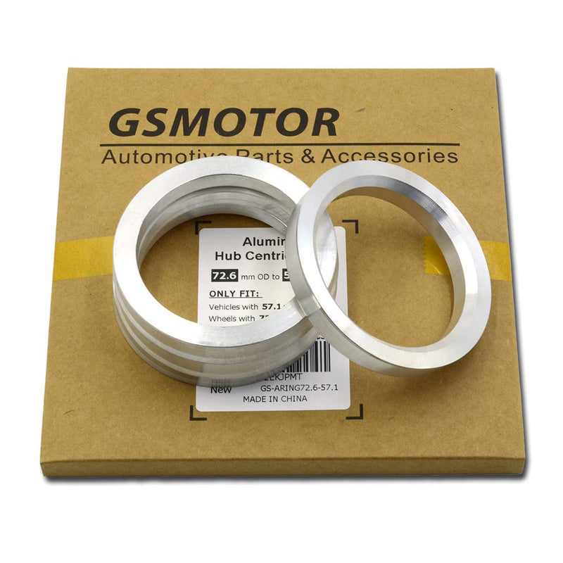  [AUSTRALIA] - GSMOTOR 57.1 to 72.6 Hub Rings, Aluminum Hubcentric Rings for Audi A3 A4 Q3 S3 VW Jetta GTI Passat Golf with 57.1mm hub bore, Pack of 4