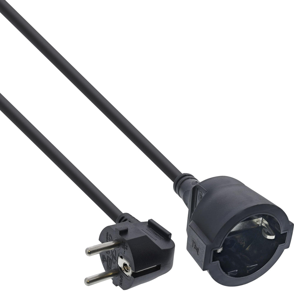  [AUSTRALIA] - InLine extension cable, power cable, 1m, protective contact plug angled/socket, H05VV-F, indoor use, increased contact protection, black, 16400Y