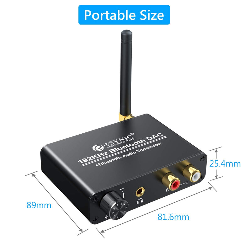  [AUSTRALIA] - eSynic 192kHz DAC Digital to Analog Audio Converter with Bluetooth V5.0 Transmitter Support AptX & Low Latency Optical Coaxial Digital Audio to Analog L/R RCA 3.5mm for TV Bluetooth Headphone Speaker