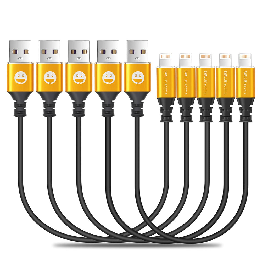  [AUSTRALIA] - 5Pack Short iPhone Charger Cable 1FT Lightning Cable 1 Foot Charging Station Portable Desktop Cord for iPhone 12 11 Pro X XS Max XR / 8/8 Plus / 7 Plus / 6 Plus / 5S / iPad/iPod and Power Bank, Gold