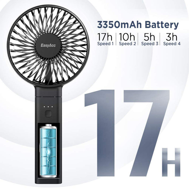  [AUSTRALIA] - Handheld Fan, EasyAcc 3350mAh Battery Fan 2021 Upgraded Portable Fan with Unique One Touch Power Off USB Desk Fan 3-17 Hours 4 Speeds Strong Winds Personal Cooling Fan for Home Office Outdoor-Black Black