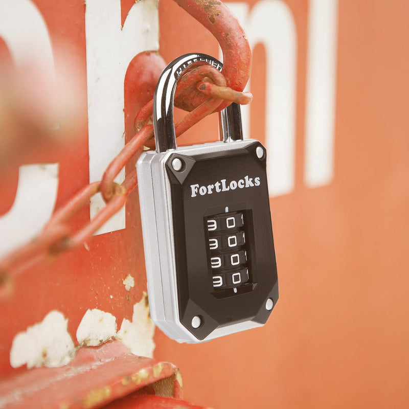  [AUSTRALIA] - FortLocks Gym Locker Lock - 4 Digit, Heavy Duty, Hardened Stainless Steel, Weatherproof and Outdoor Combination Padlock - Easy to Read Numbers - Resettable and Cut Proof Combo Code - 1 Pack Silver