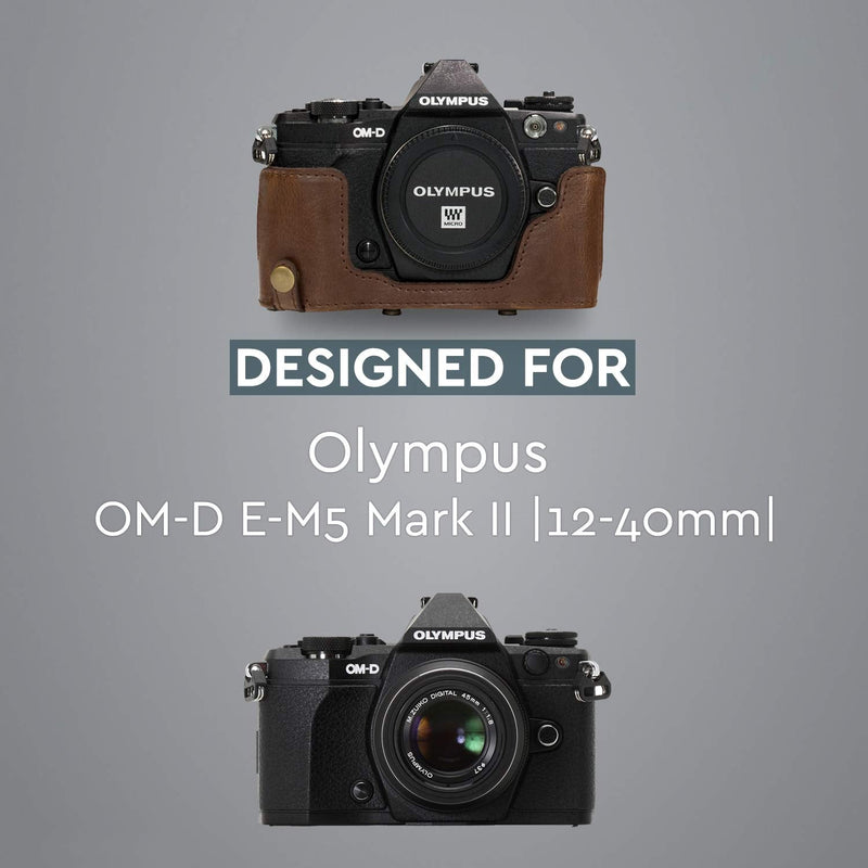  [AUSTRALIA] - MegaGear Ever Ready Leather Camera Case Compatible with Olympus OM-D E-M5 Mark II 12-40mm Dark Brown