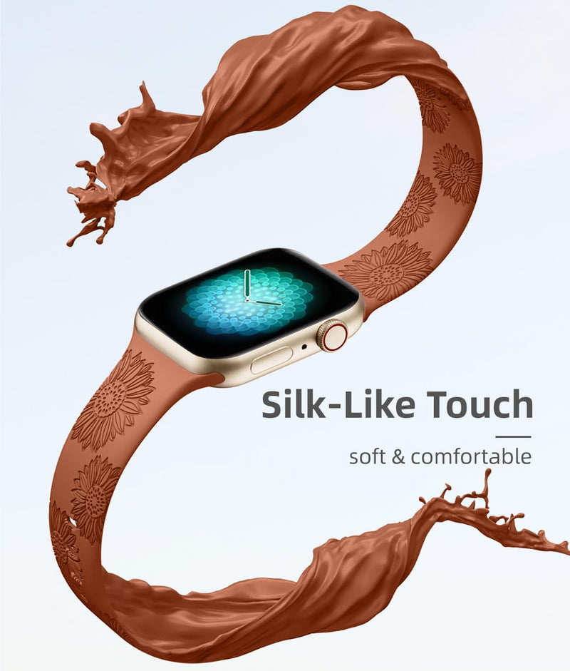  [AUSTRALIA] - Odbeai 2Pack Cute Fancy Engraved Bands Compatible for Apple Watch Band 40mm 41mm 38mm 42mm 44mm 45mm 49mm Women, Soft Silicone Strap for iWatch Bands All Series 8 7 6 5 4 3 2 1 SE Ultra, Multi-pattern B-Milk Tea+Caramel 38mm/40mm/41mm