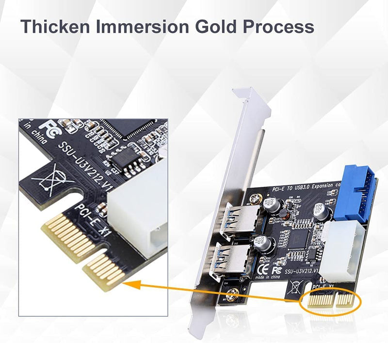  [AUSTRALIA] - Diyeeni 2 Ports PCIE to USB 3.0 Expansion Card, USB Port Card, PCIe USB Card with Internal 20Pin Connector, No Need Additional Power Supports Windows XP / Vista / 7/8/10, 5Gbps Speed