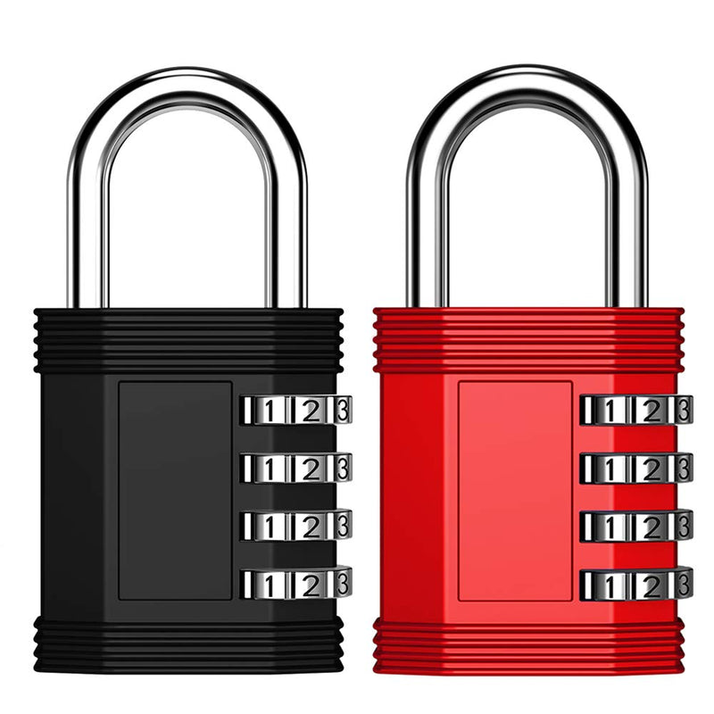  [AUSTRALIA] - ZHEGE Combination Lock Outdoor 2 Pack, 4 Digit Padlock for Gym, Employee, School, Fence, Hasp Cabinet (Black and red) Black-Red