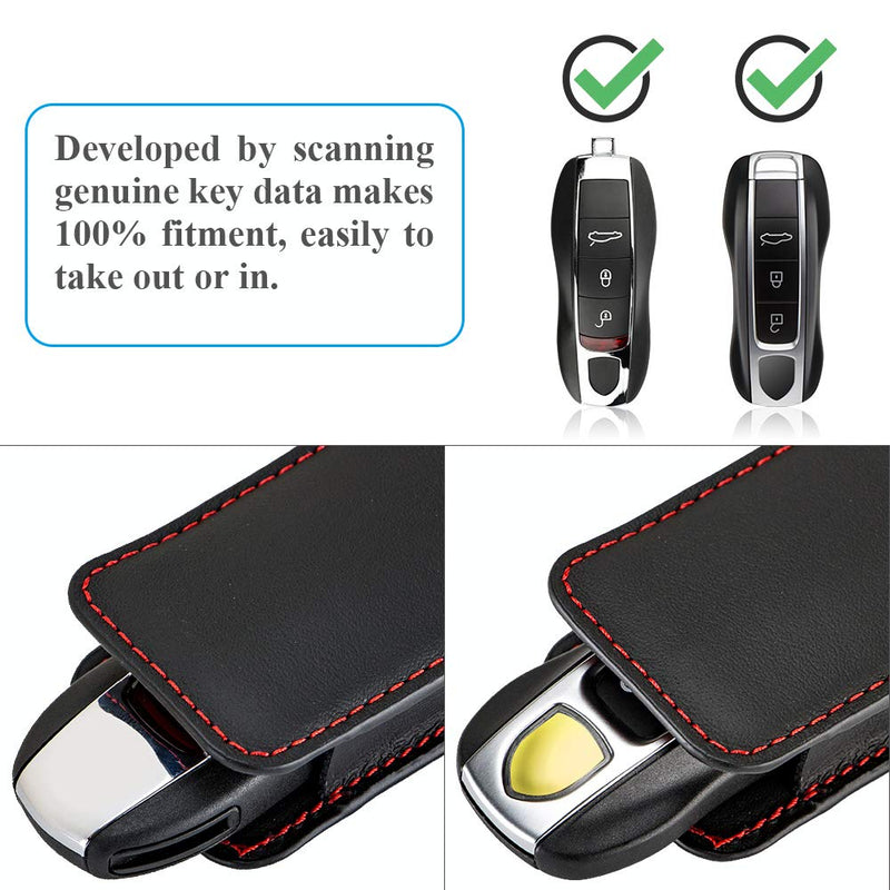 AeroBon Real Leather Keychain Cover / Remote Fob Key Holder Compatible with Porsche Key (Black) Black - LeoForward Australia