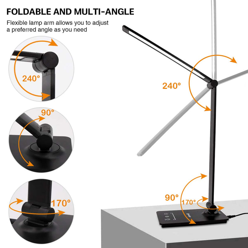LED Desk Lamp for Home/Office, CeSunlight Desk Light, 7W, 5 Color Modes, 6 Brightness Levels, Dimmable Touch Control, Memory Function, Foldable Lamp for Reading, Working, Office, Study Black - LeoForward Australia