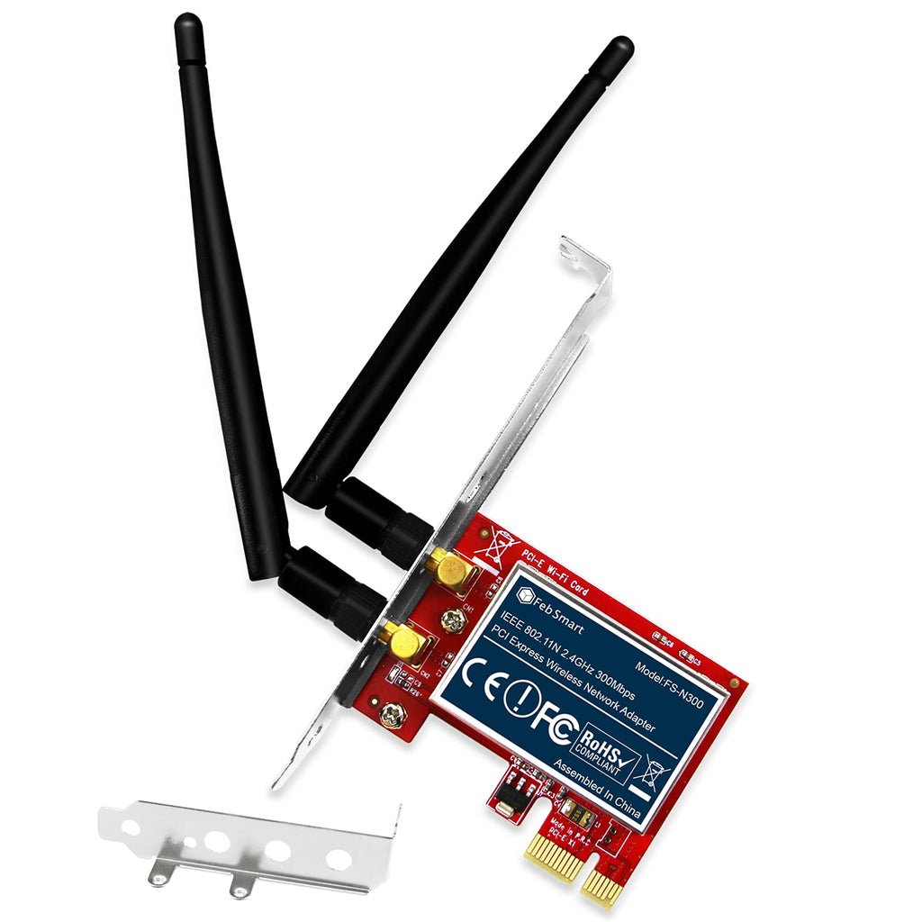  [AUSTRALIA] - FebSmart Wireless N 2.4GHz 300Mbps PCIe Wireless Network Adapter for Windows 10 8.1 8 7 XP Server(32/64bit) and Linux PCs ,PCIe WiFi Card,PCIe WiFi Adapter(FS-N300)