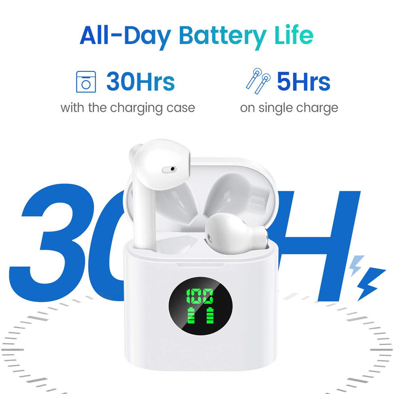  [AUSTRALIA] - MIFA True Wireless Earbuds, TWS Bluetooth Headphones Stereo Sound Earphones, 30H Playtime Wireless Charging Case & Power Display, Sweat Proof Dual Bluetooth 5.0 Headset with Built-in Mic for Sports White