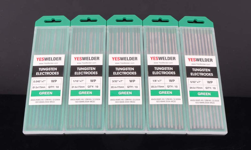  [AUSTRALIA] - TIG Welding Tungsten Electrode Pure Tungsten 3/32" x 7" (Green, EWP) 10-pk YESWELDER 3/32"